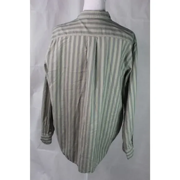 Everlane Stripe Long Sleeve Button Up Shirt women's Size 16 monochromatic green - Picture 3 of 10